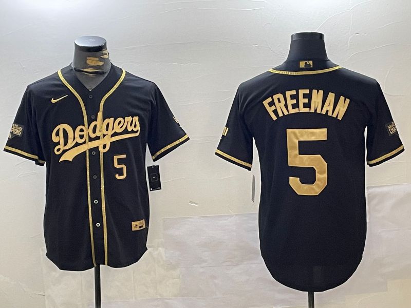 Men Los Angeles Dodgers 5 Freeman Black Gold Fashion Nike 2024 MLB Jersey style 11207